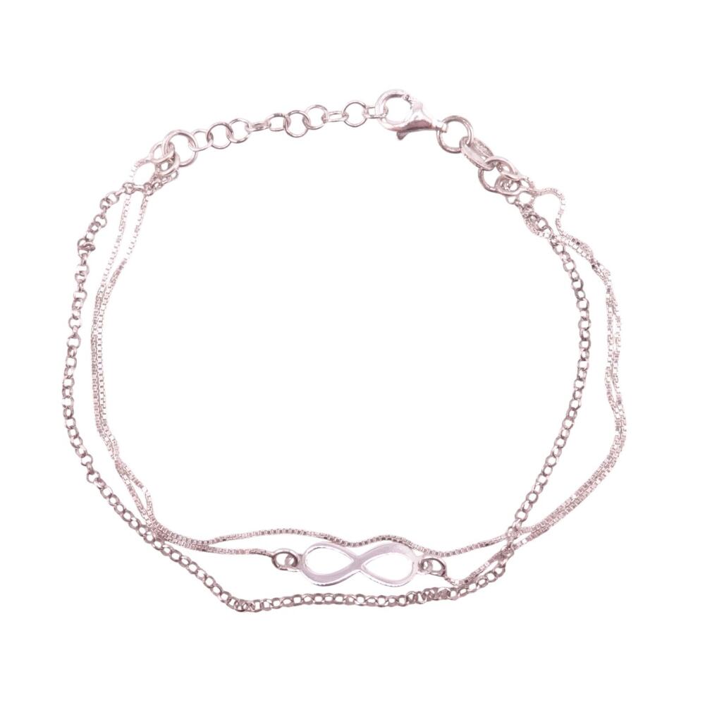 Sterling Silver .925 Infinity Bracelet with Rolo and Box Chains Adjustable NWOT